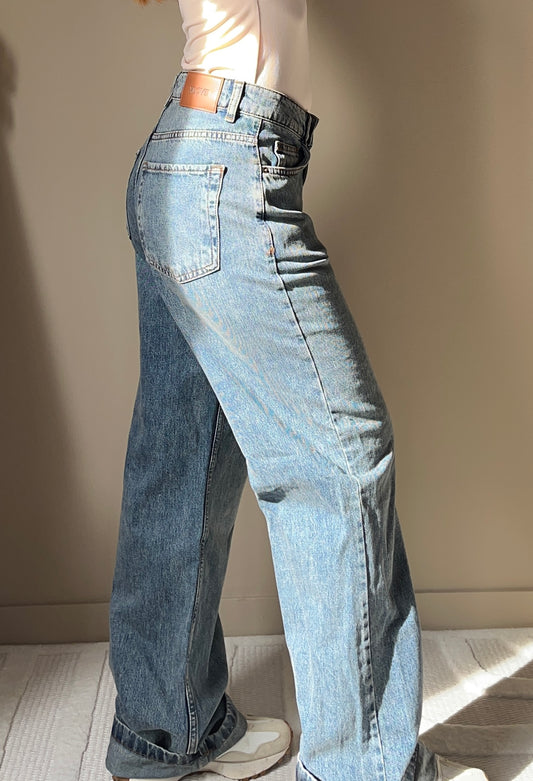 Jean Clara – Taille haute coupe wide leg – Bleu clair