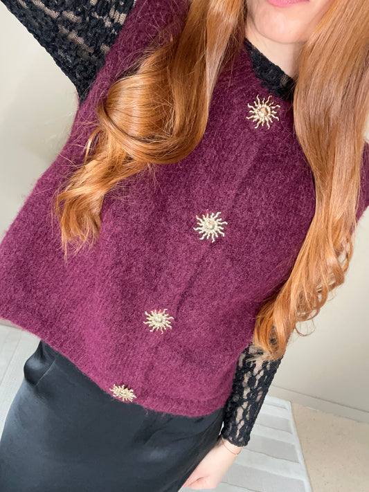 Gilet sans manches femme à boutons soleil dorés – Chic & vintage