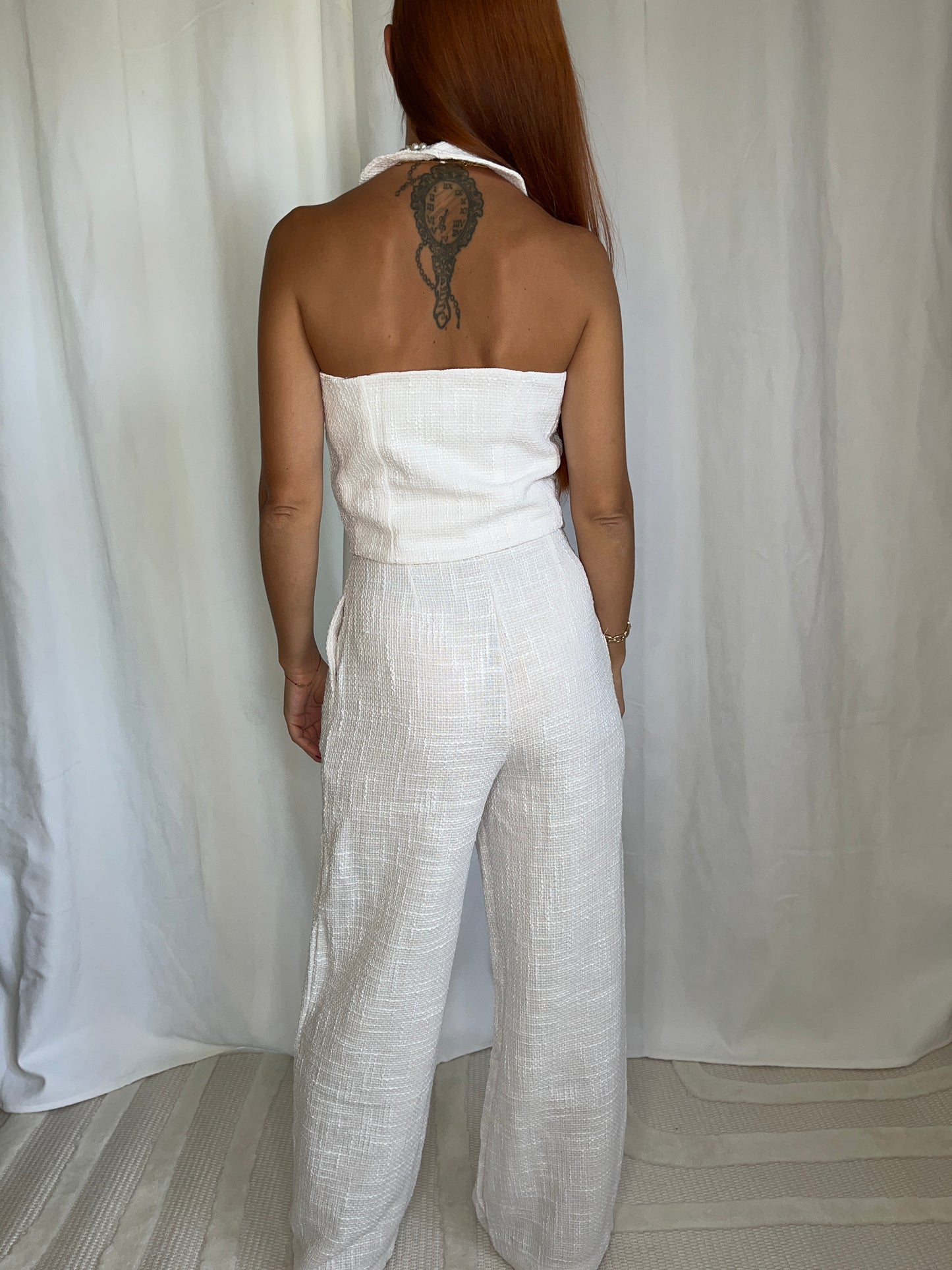 Pantalon Adélia – Pantalon blanc texturé fluide, taille haute chic