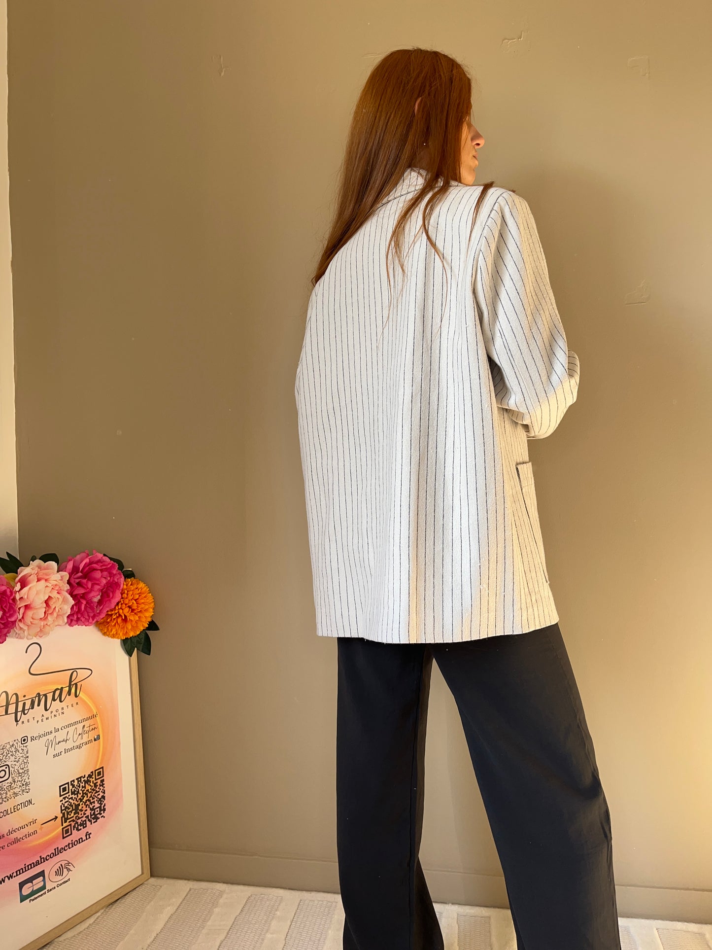 Veste “Léna” – Blazer rayé blanc cassé à poches