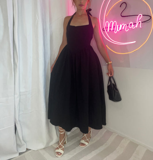 Robe noire évasée dos-nu - ÉLÉGANCE