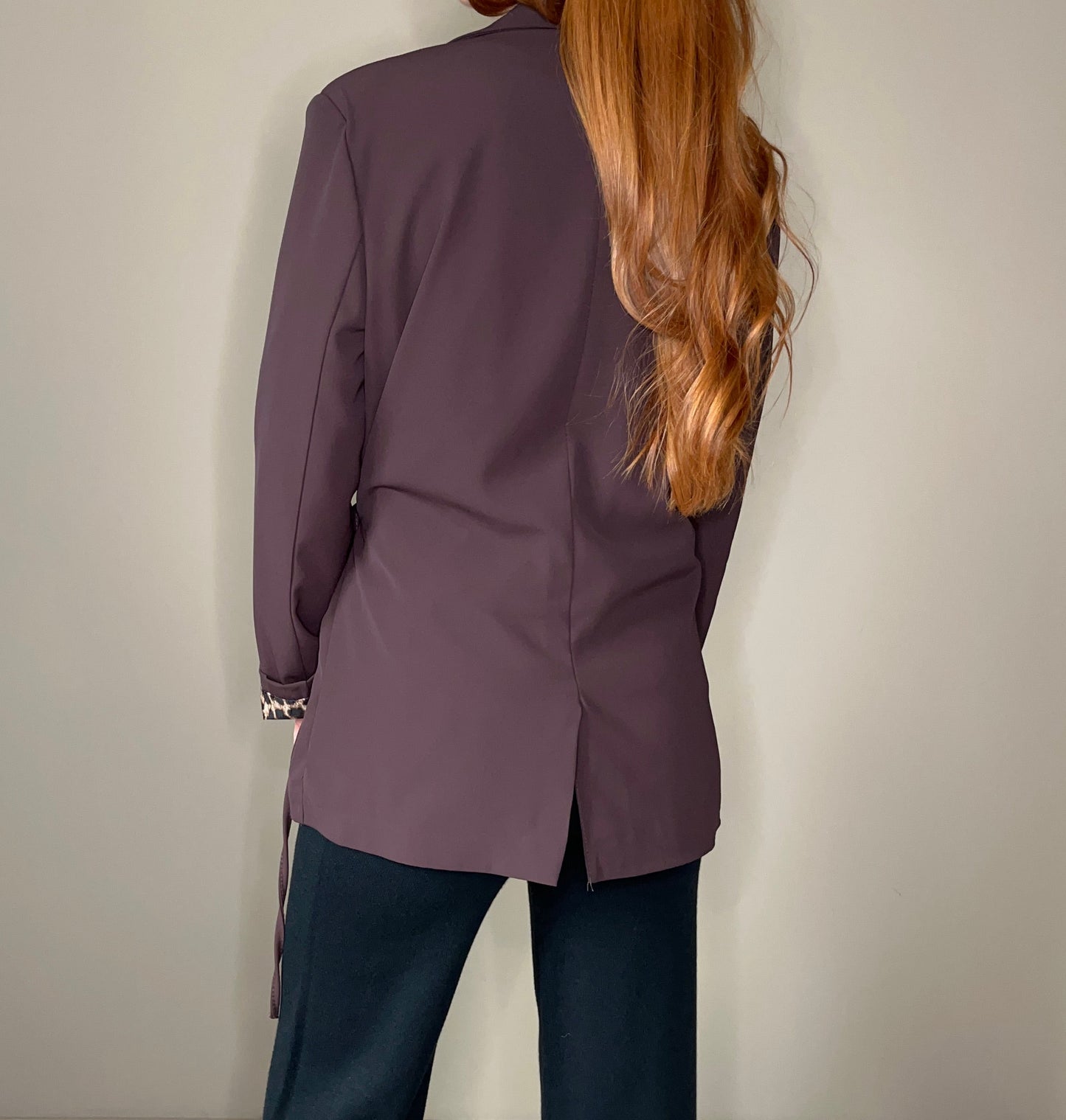 Blazer marron asymétrique femme à lien – Détail léopard chic