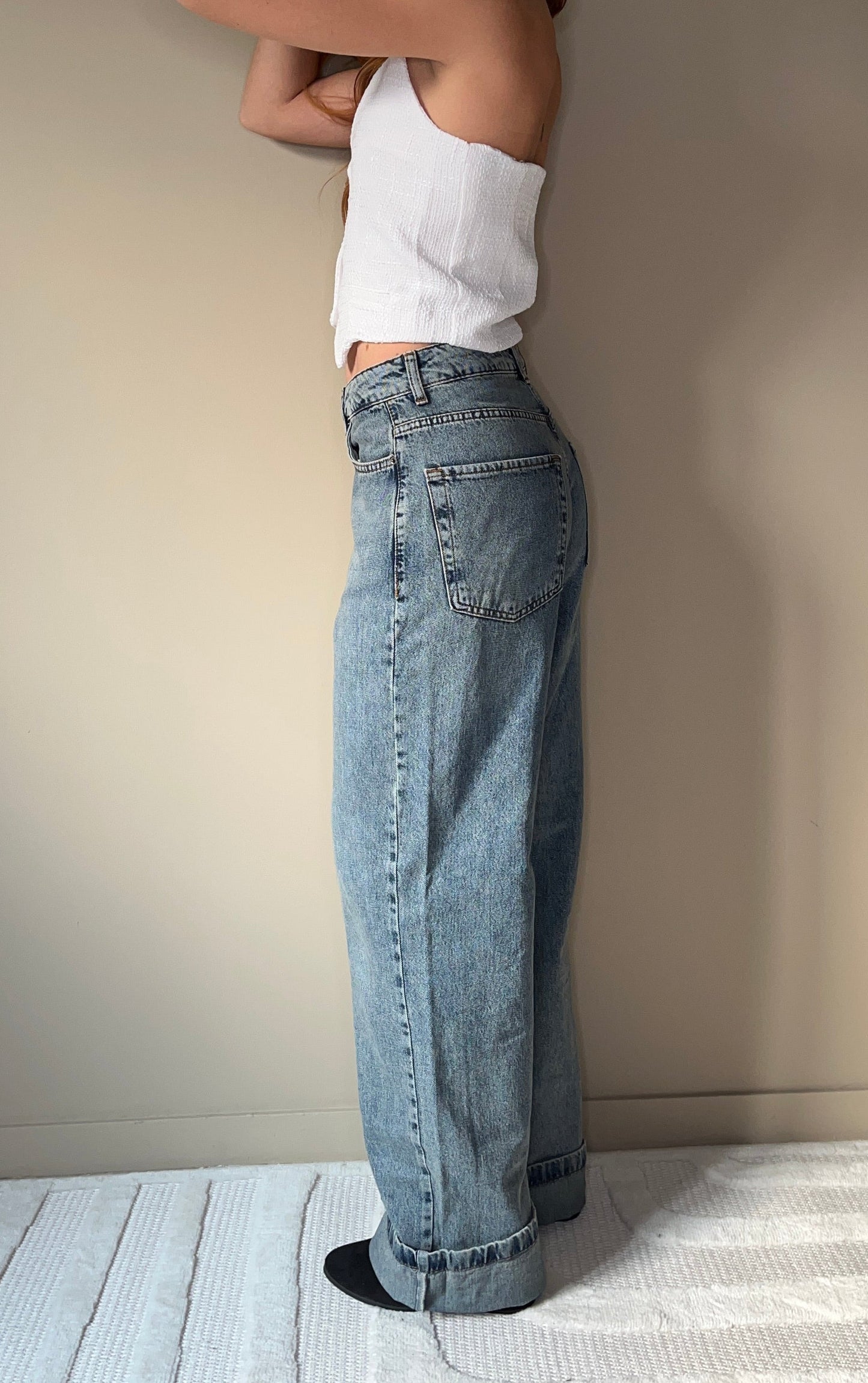 Jean Clara – Taille haute coupe wide leg – Bleu clair