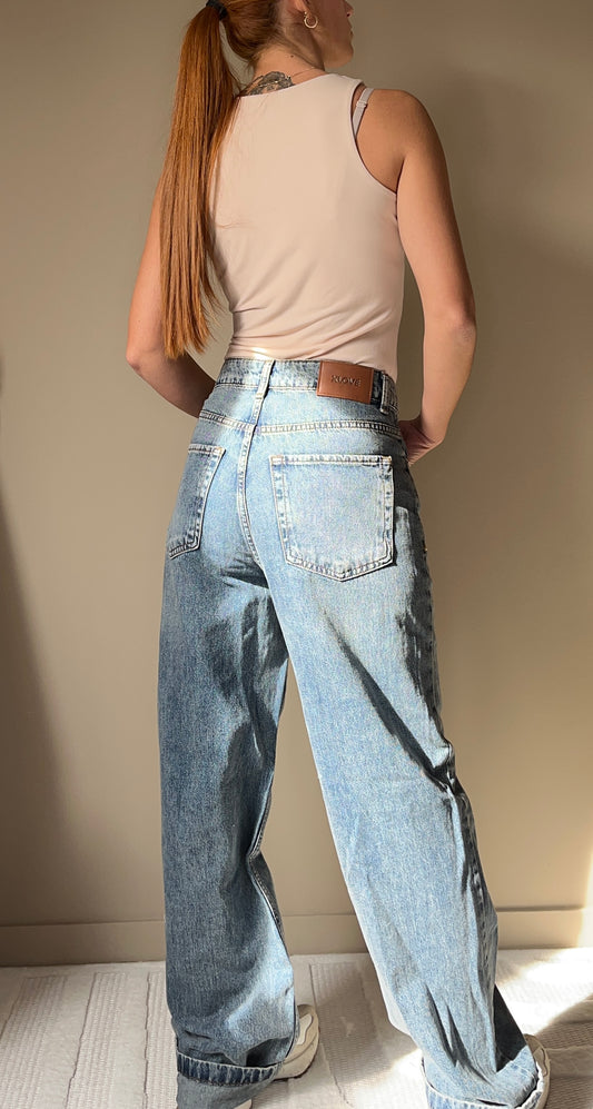 Jean Clara – Taille haute coupe wide leg – Bleu clair