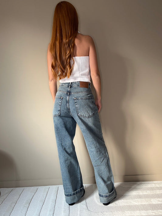 Jean Clara – Taille haute coupe wide leg – Bleu clair