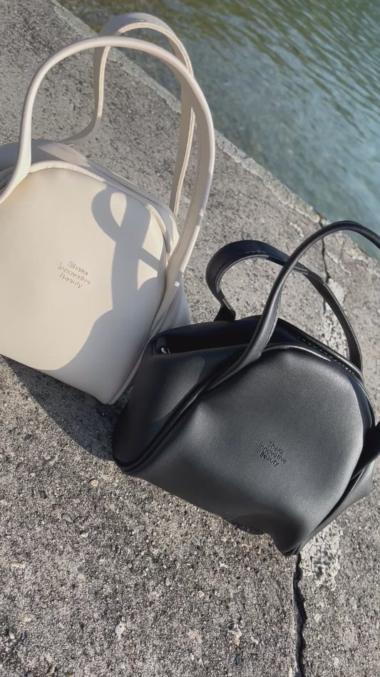 Sac à main femme mini – Simili cuir – Porté main ou épaule – Noir & Beige | Mimah Collection